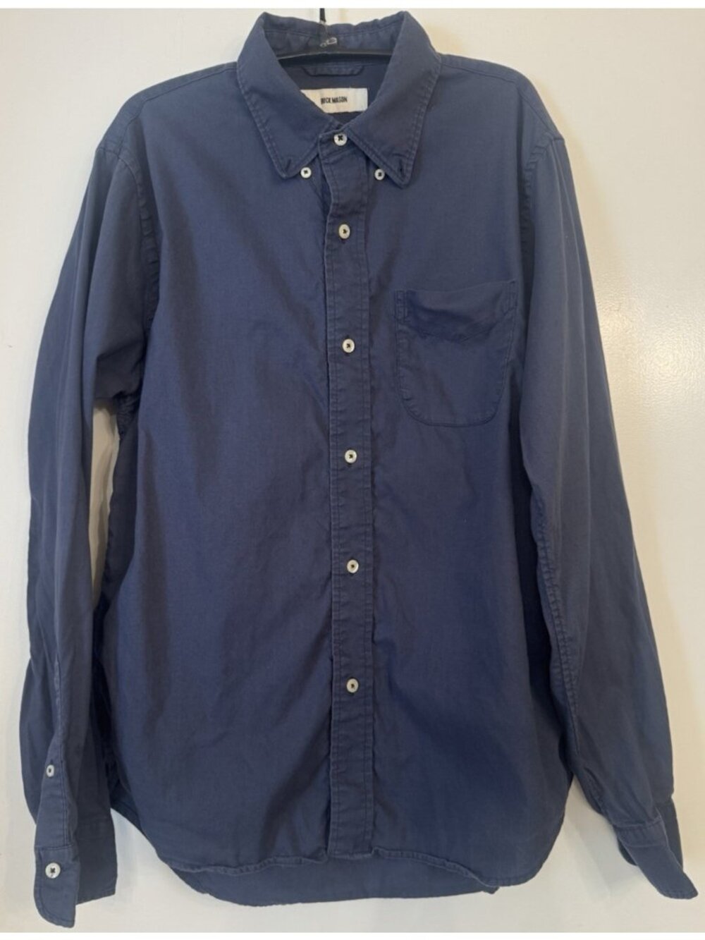 Buck Mason Medium Navy Blue Button Down Shirt 100% Cotton Heritage Fit